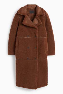 Faux Shearling Mantel - Lederimitat