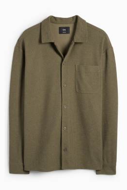 Gebreid overhemd - loose fit - reverskraag - geribd