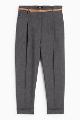 Pantalón de tela con cinturón - high waist - barrel leg