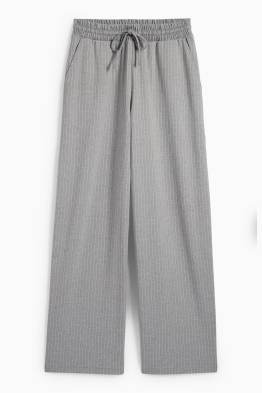 Jersey-Hose - High Waist - Wide Leg - Nadelstreifen