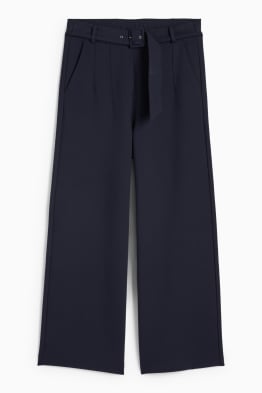 Žerzejové kalhoty s páskem - high waist - wide leg