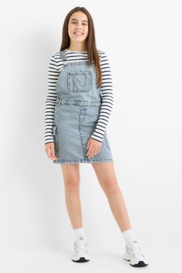 Set - long sleeve top and denim pinafore dress - 2 piece