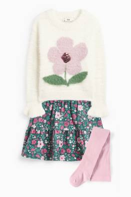 Floral - set - jumper, skirt and tights - 3 piece