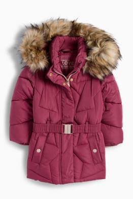 Steppjacke mit Kapuze und Kunstfellbesatz