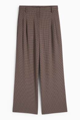 Cloth trousers - mid-rise waist - wide leg - check