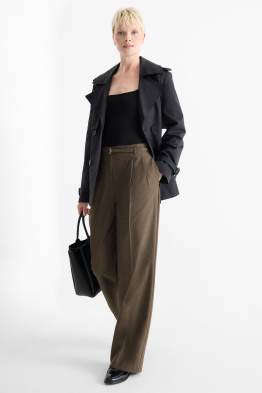 Cloth trousers with belt - high-rise waist - wide leg