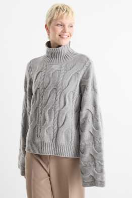 Maglione di cashmere con collo a dolcevita - motivo a treccia