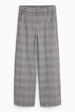 Jersey-Hose mit Gürtel - High Waist - Wide Leg - kariert