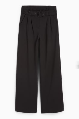 Jersey-Hose mit Gürtel - High Waist - Wide Leg