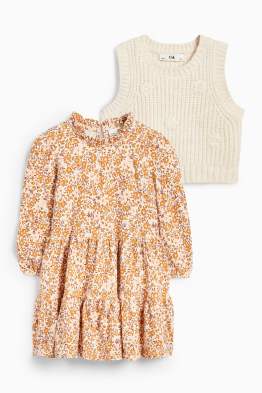 Blume - Set - Kleid und Pullunder - 2 teilig