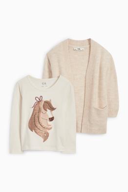 Paard - set - longsleeve en gebreid vest - 2-delig