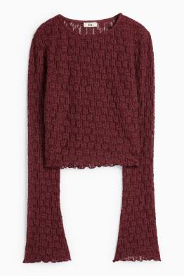 Haut court à manches longues à dentelles - slim fit