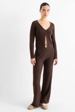 Pletené kalhoty - high waist - žebrované