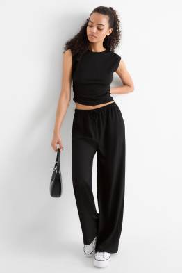 Jersey-Hose - Mid Waist - Wide Leg - strukturiert