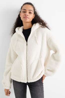 Faux fur jacket with hood