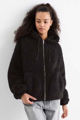 Faux fur jacket with hood