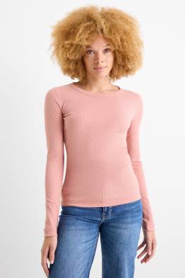 Basic-Langarmshirt - gerippt