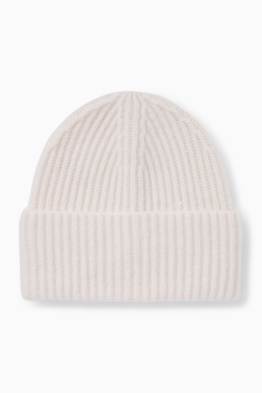 Beanie van kasjmier - geribd