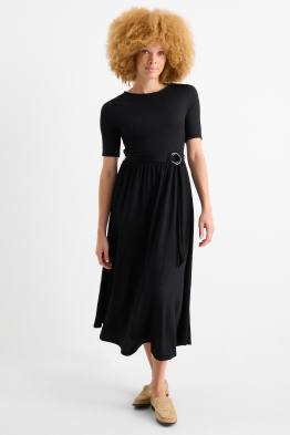 Fit & Flare Kleid mit Gürtel - strukturiert