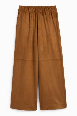 Kalhoty - mid waist - straight fit - imitace semiše