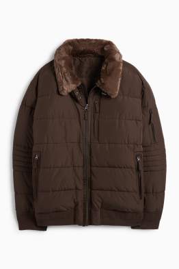 Steppjacke mit Kunstfellbesatz