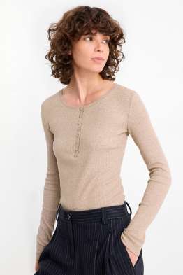Basic-Henley-Shirt - Slim Fit - gerippt