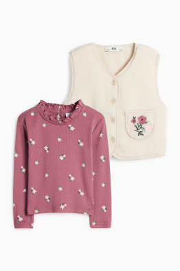Blume - Set - Langarmshirt und Teddy-Weste - 2 teilig