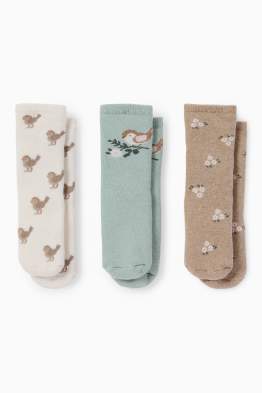 Multipack 3er - Vogel und Blümchen - Baby-Anti-Rutsch-Socken
