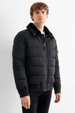 Steppjacke mit Kunstfellbesatz