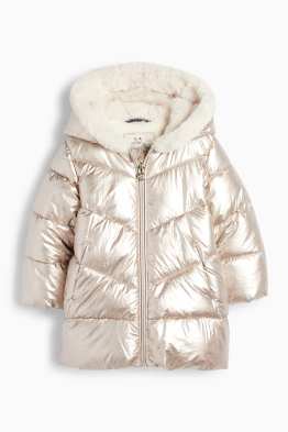 Baby quilted jacket with hood - shiny