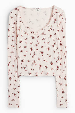 Long sleeve top - slim fit - ribbed - floral