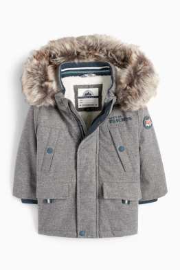 Motivo volpe - parka neonati - cappuccio e inserto in pelliccia sintetica