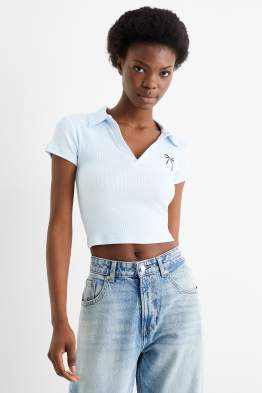 Crop Poloshirt - Slim Fit - gerippt