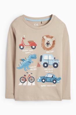 Motivo dinosauro, leone e veicoli - maglia a maniche lunghe