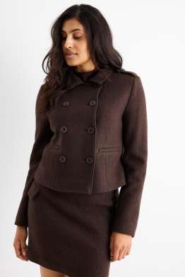 Crop Bouclé-Blazer - Regular Fit - Woll-Mix