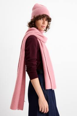Kašmírová čepice beanie - žebrovaná