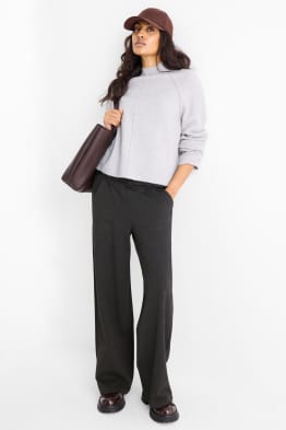 Jersey trousers with belt - high-rise waist - wide leg
