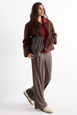 Cloth trousers - mid-rise waist - wide leg - check
