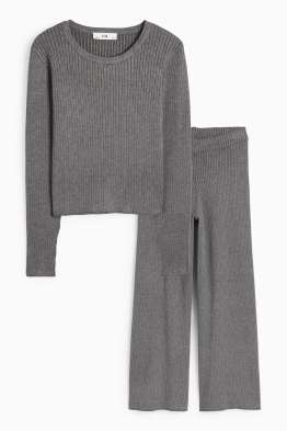 Set - long sleeve top and jersey trousers - ribbed - 2 piece