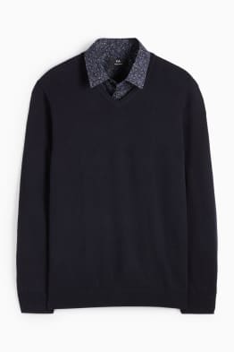 Set - V-neck jumper and business shirt - 2 piece