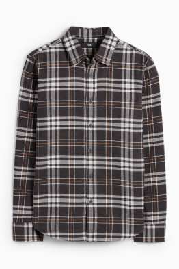 Camicia di flanella - regular fit - collo all'italiana - a quadretti