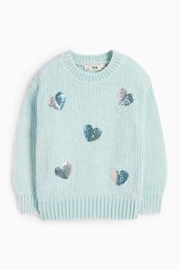 Cœur - pull en maille chenille - finition côtelée
