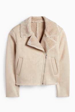 Faux Shearling Jacke - Velourslederimitat