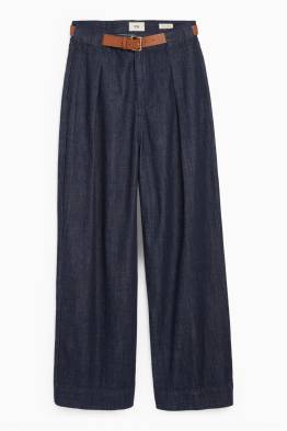 Wide leg jeans s páskem - mid waist
