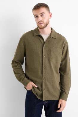 Gebreid overhemd - loose fit - reverskraag - geribd
