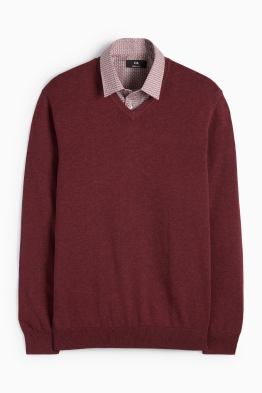 Set - Pullover mit V-Ausschnitt und Businesshemd - 2 teilig