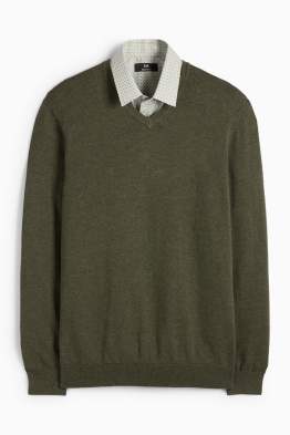 Set - Pullover mit V-Ausschnitt und Businesshemd - 2 teilig