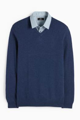 Set - Pullover mit V-Ausschnitt und Businesshemd - 2 teilig