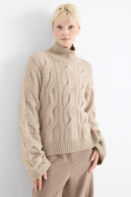 Kaschmir-Rollkragenpullover - Zopfmuster