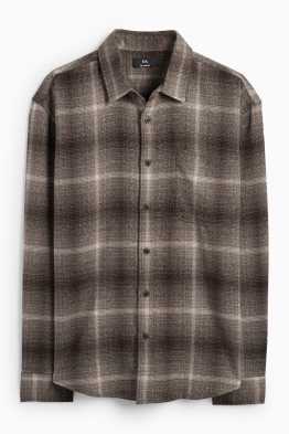 Cămașă din flanel - relaxed fit - guler Kent - în carouri